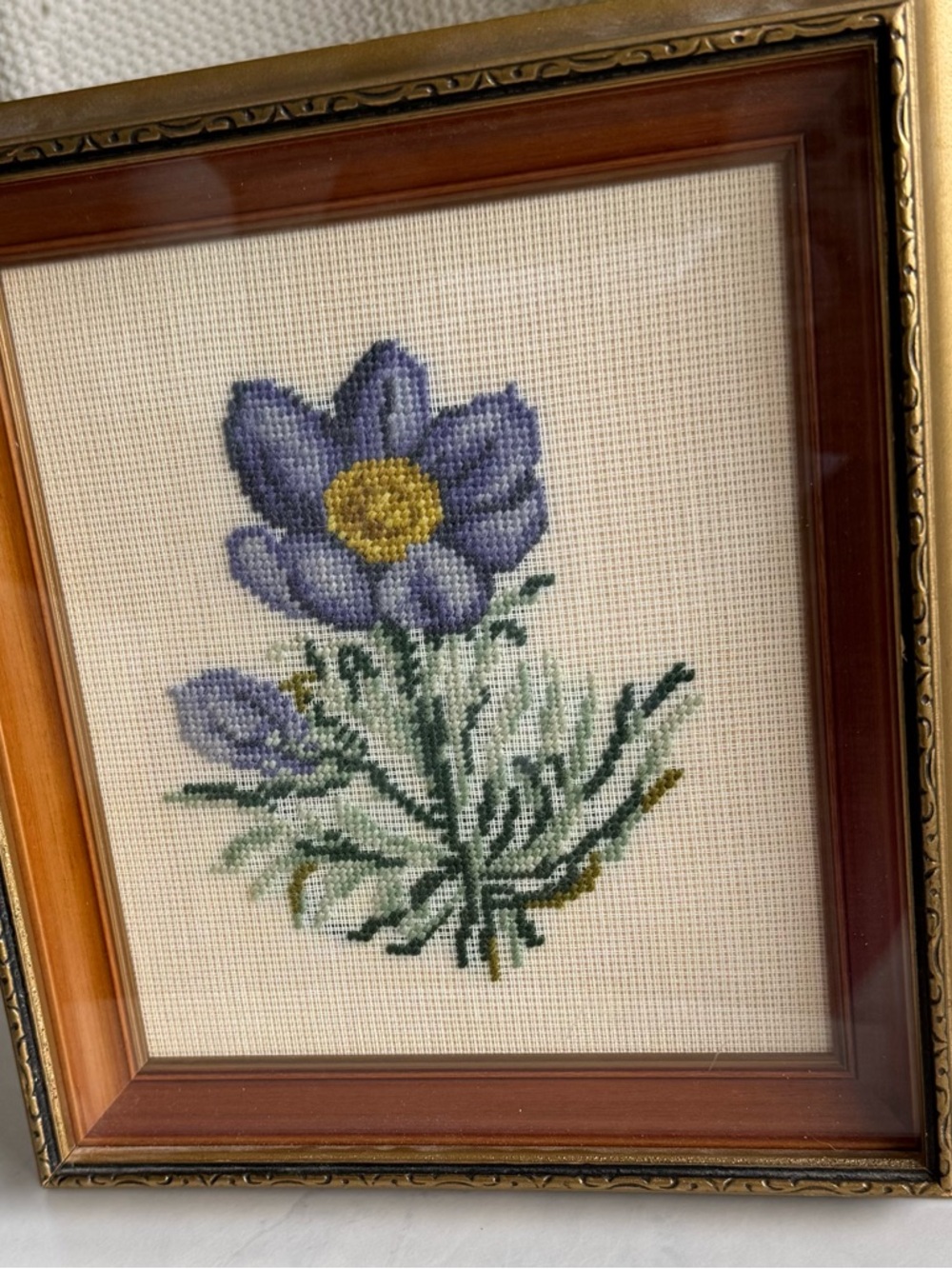 Purple Flower Cross Stitch Framed Art